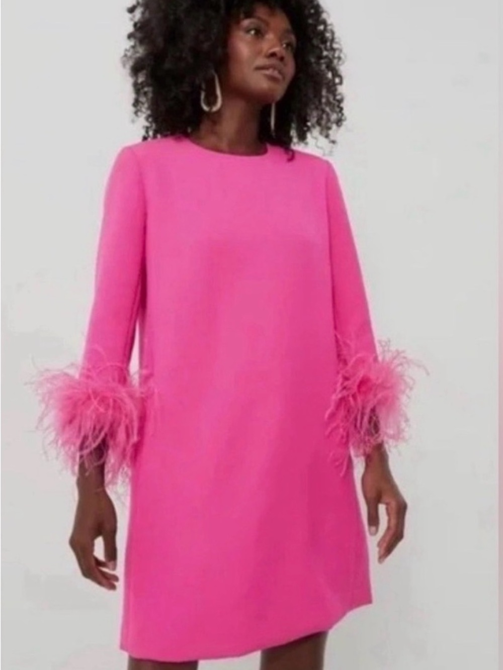 Tuckernuck Hot Pink Feather-Trim Ellie Shift Dress, NWT, Size Small